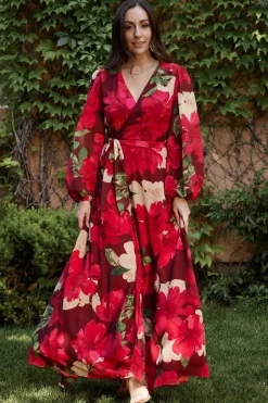 Baltic Born Katinka Wrap Maxi Dress | Burgundy Multi Floral