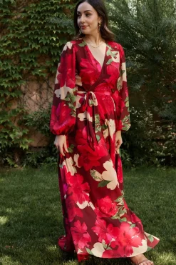Baltic Born Katinka Wrap Maxi Dress | Burgundy Multi Floral