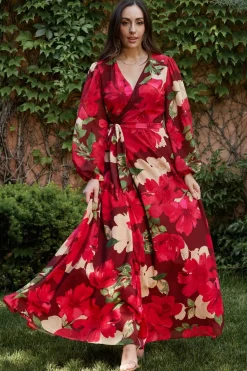 Baltic Born Katinka Wrap Maxi Dress | Burgundy Multi Floral