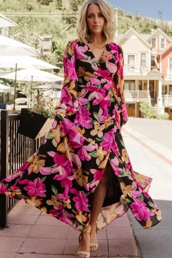 Baltic Born Katinka Wrap Maxi Dress | Black Multi Floral