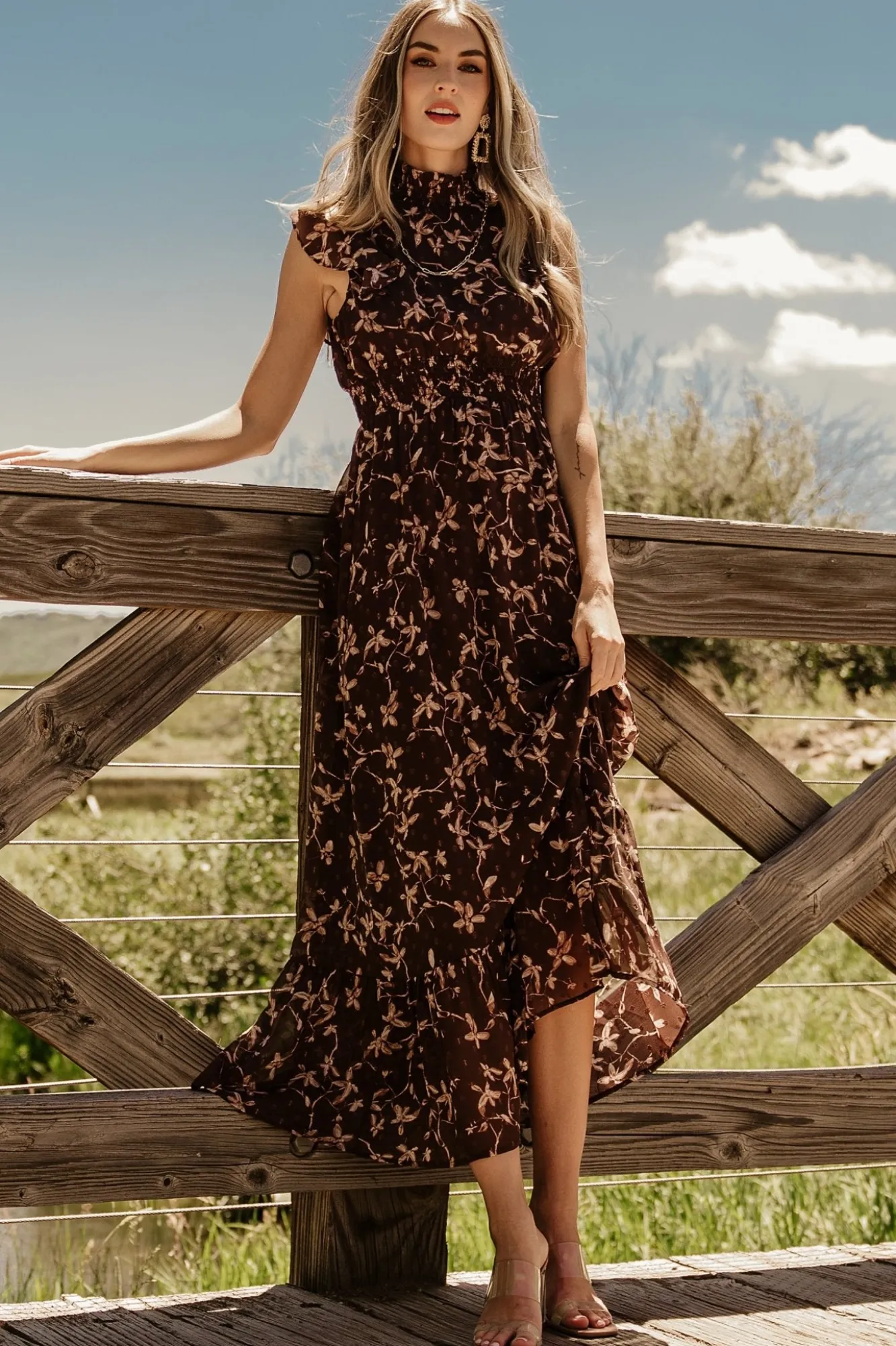 Baltic Born Kearny Ruffle Maxi Dress | Brown + Natural