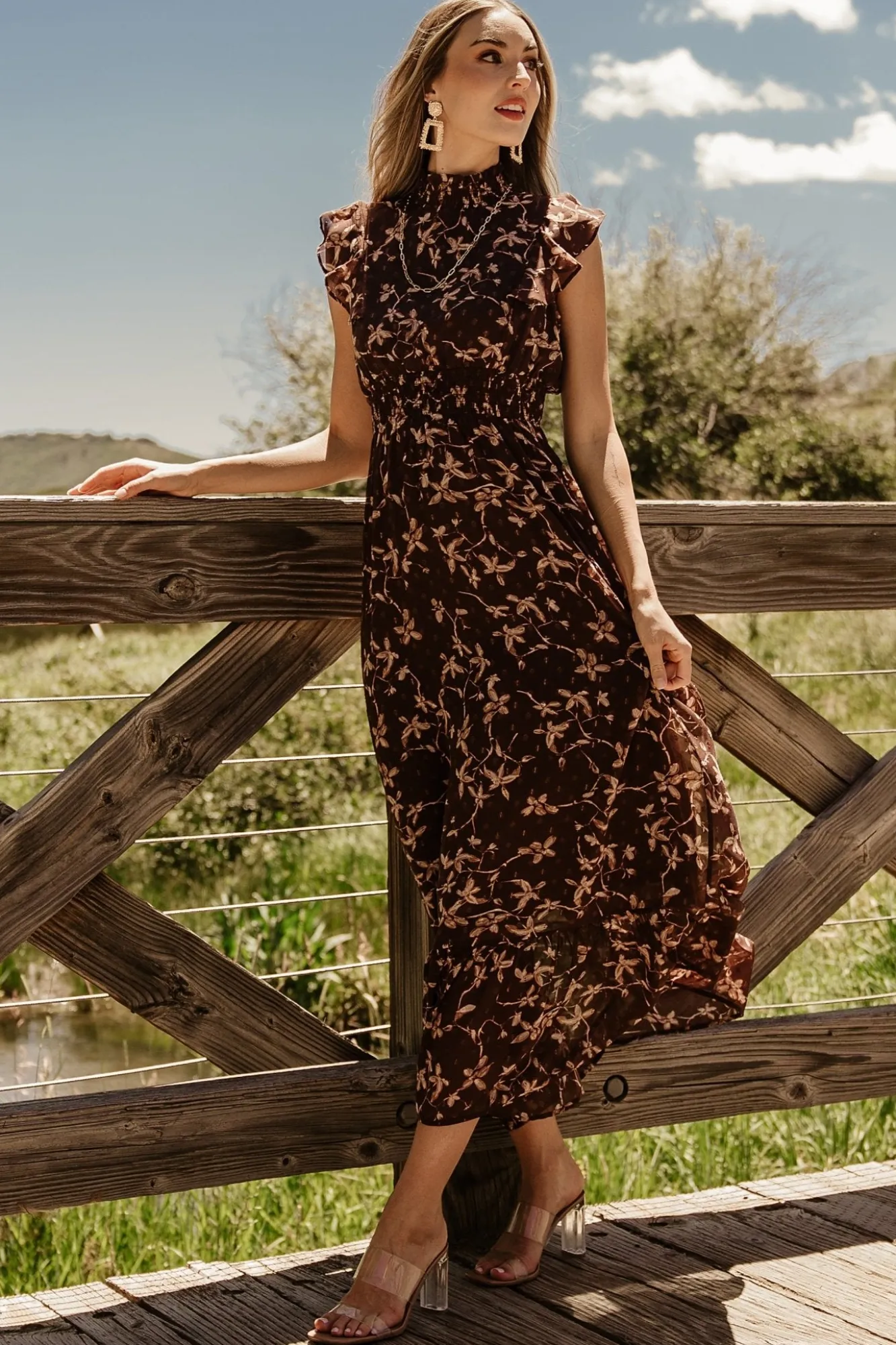 Baltic Born Kearny Ruffle Maxi Dress | Brown + Natural