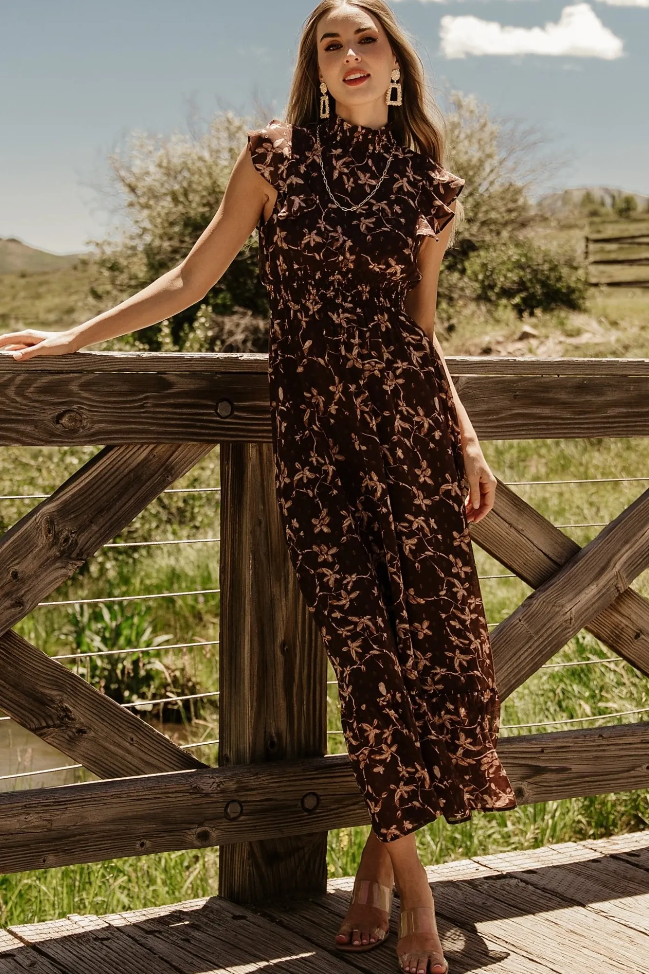 Baltic Born Kearny Ruffle Maxi Dress | Brown + Natural