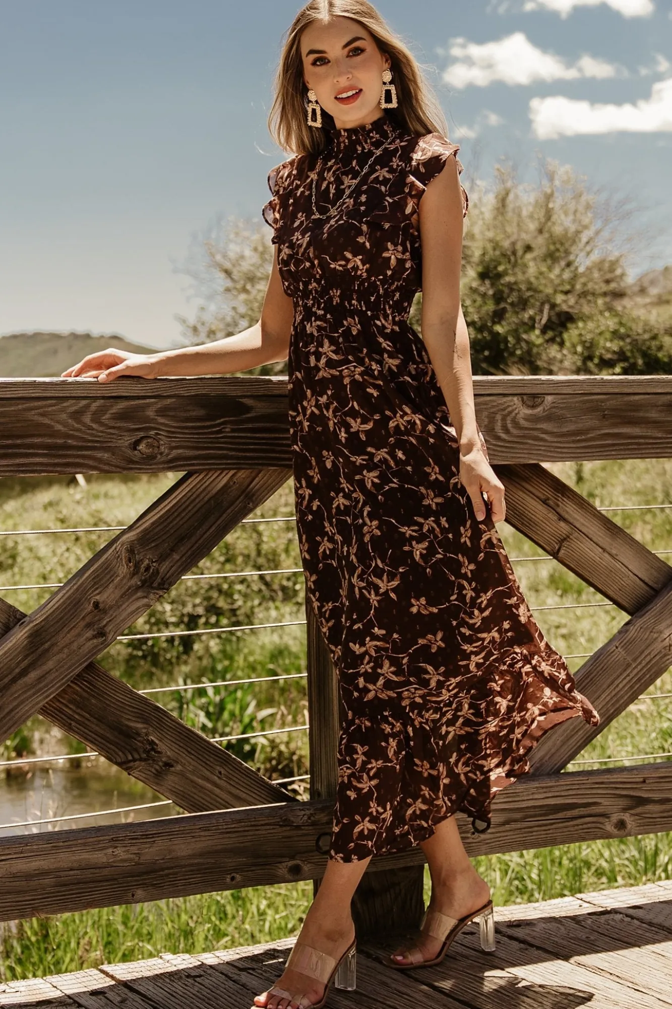 Baltic Born Kearny Ruffle Maxi Dress | Brown + Natural