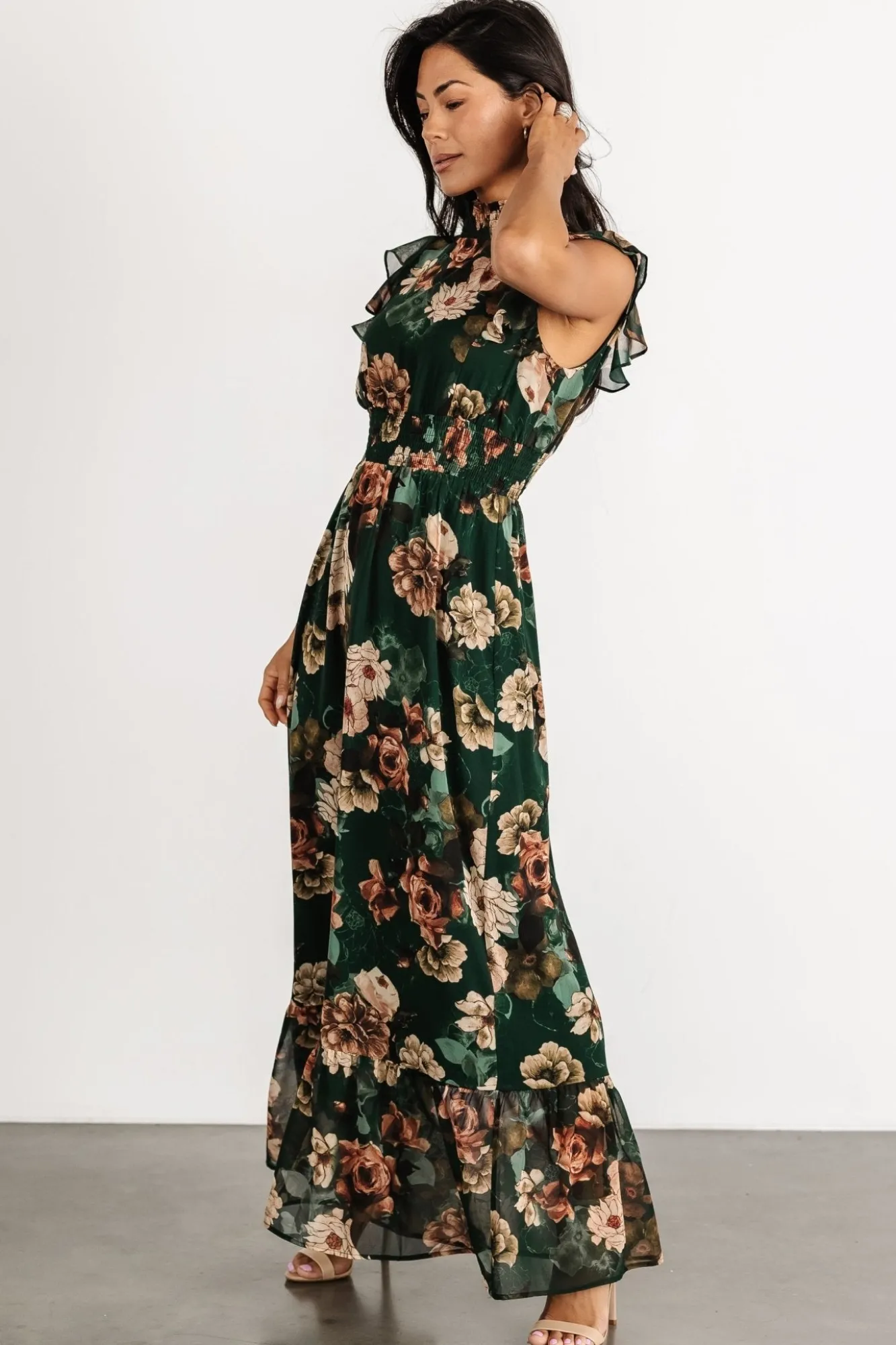 Baltic Born Kearny Ruffle Maxi Dress | Dark Green Floral
