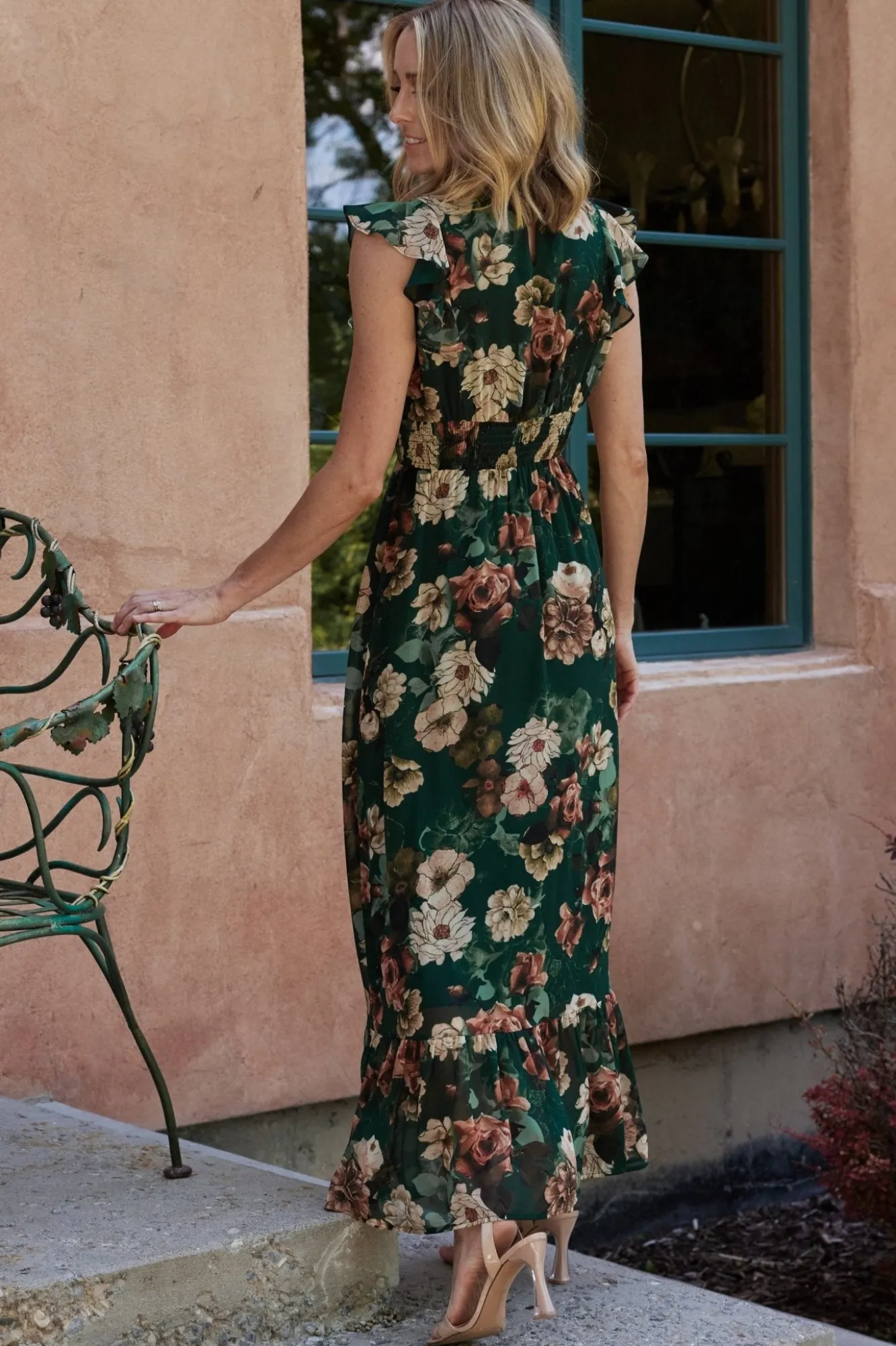 Baltic Born Kearny Ruffle Maxi Dress | Dark Green Floral