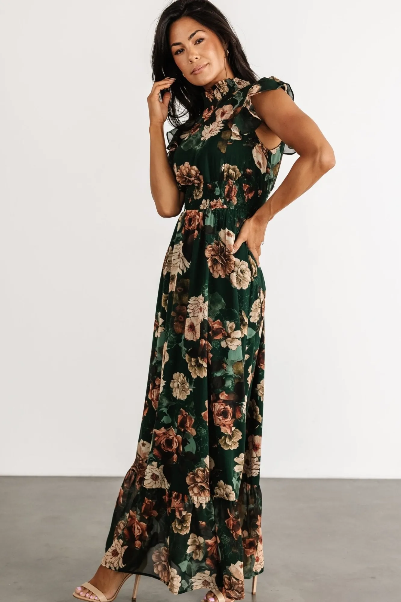 Baltic Born Kearny Ruffle Maxi Dress | Dark Green Floral