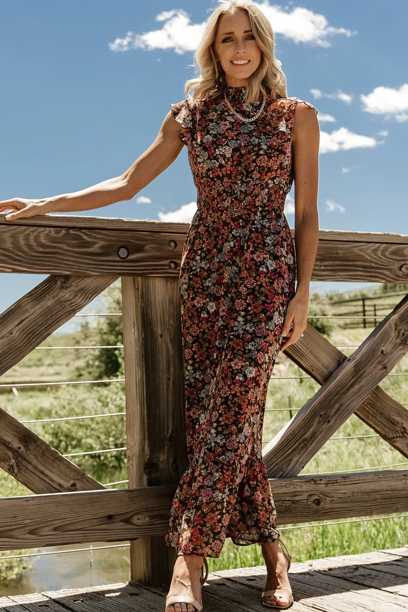 Baltic Born Kearny Ruffle Maxi Dress | Brown Multi Floral