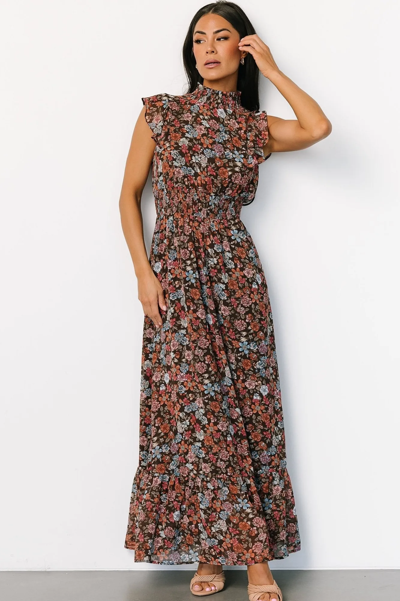 Baltic Born Kearny Ruffle Maxi Dress | Brown Multi Floral