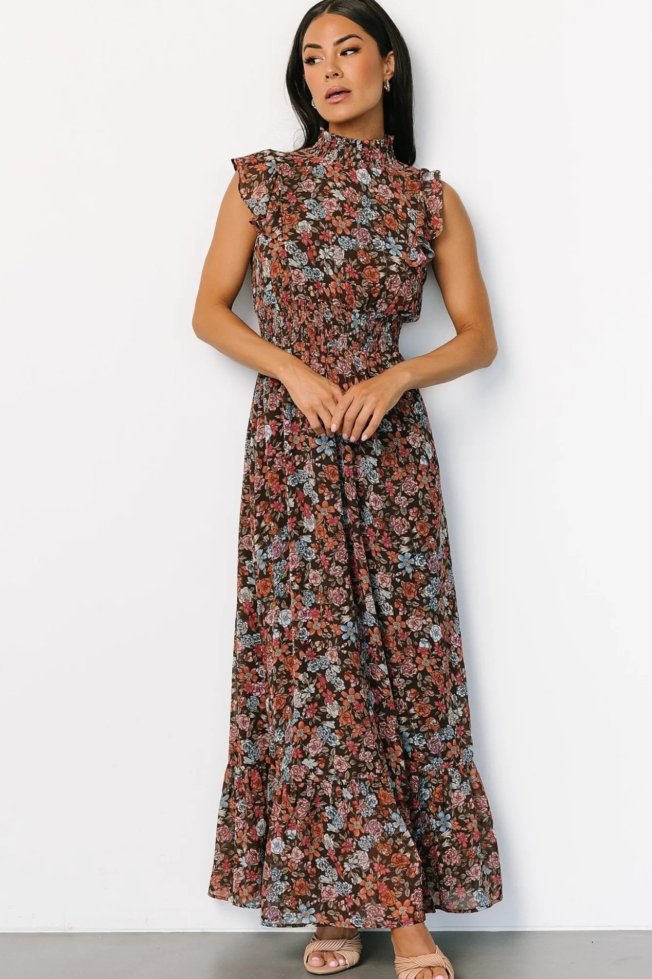 Baltic Born Kearny Ruffle Maxi Dress | Brown Multi Floral