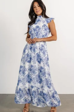 Baltic Born Kearny Ruffle Maxi Dress | White + Blue Floral