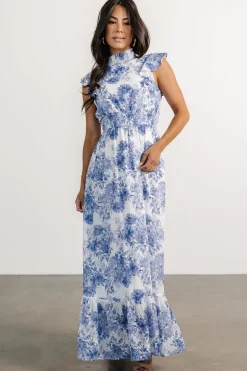 Baltic Born Kearny Ruffle Maxi Dress | White + Blue Floral