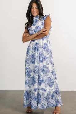 Baltic Born Kearny Ruffle Maxi Dress | White + Blue Floral