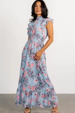 Baltic Born Kearny Ruffle Maxi Dress | Light Blue + Blush