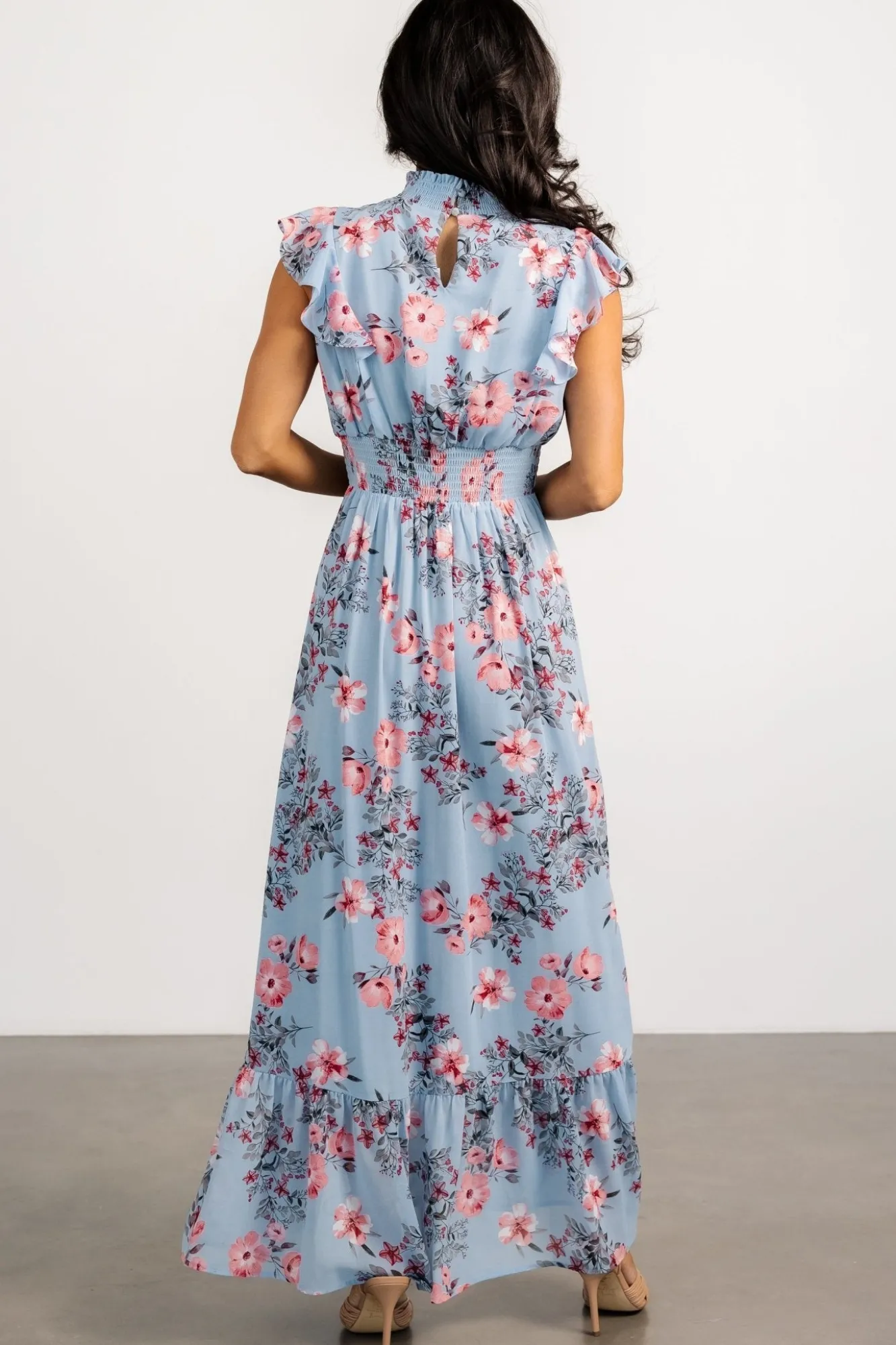 Baltic Born Kearny Ruffle Maxi Dress | Light Blue + Blush