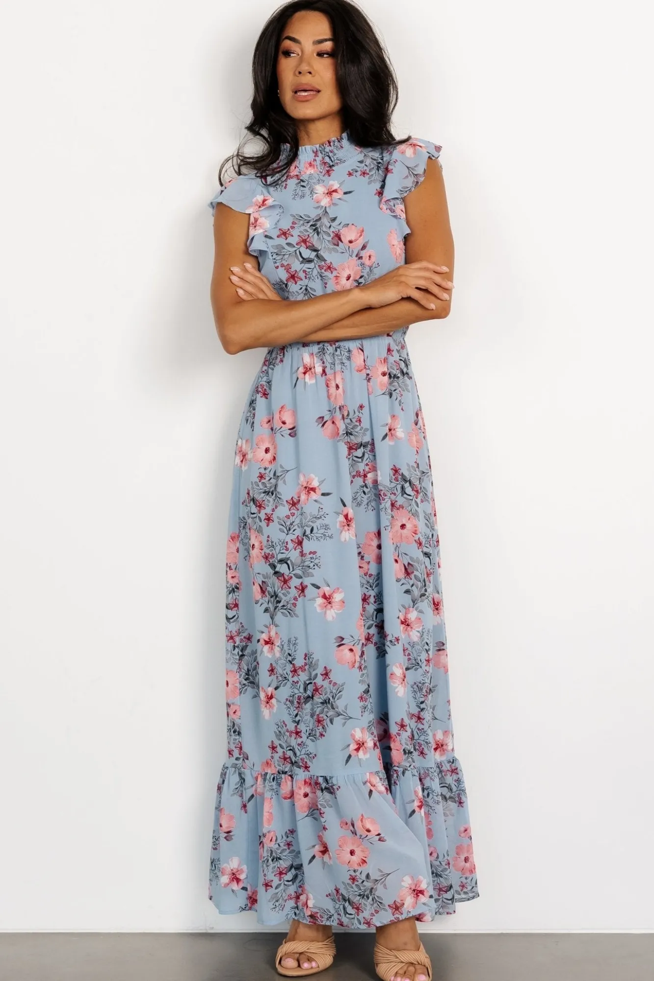 Baltic Born Kearny Ruffle Maxi Dress | Light Blue + Blush