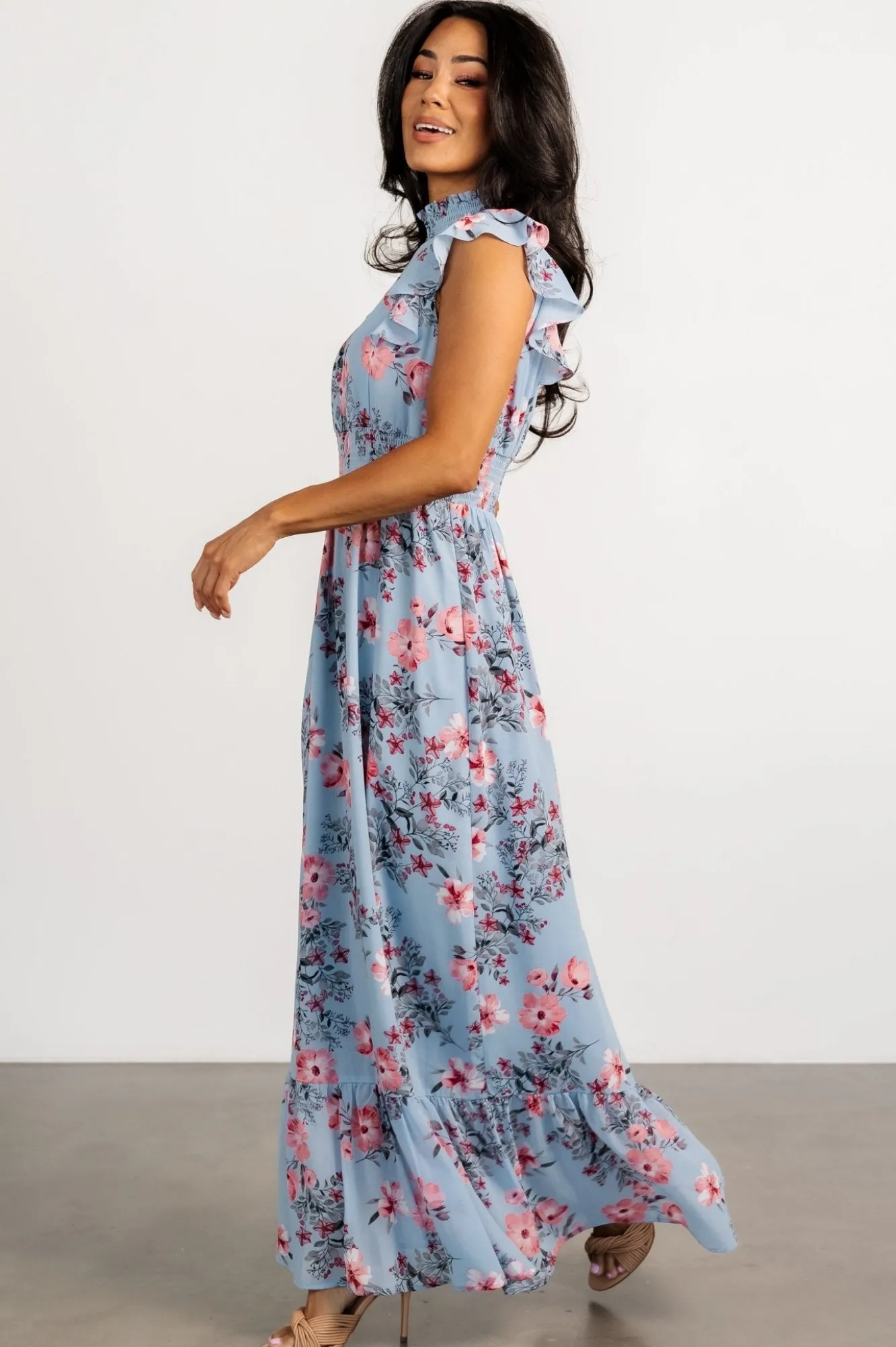 Baltic Born Kearny Ruffle Maxi Dress | Light Blue + Blush