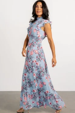 Baltic Born Kearny Ruffle Maxi Dress | Light Blue + Blush
