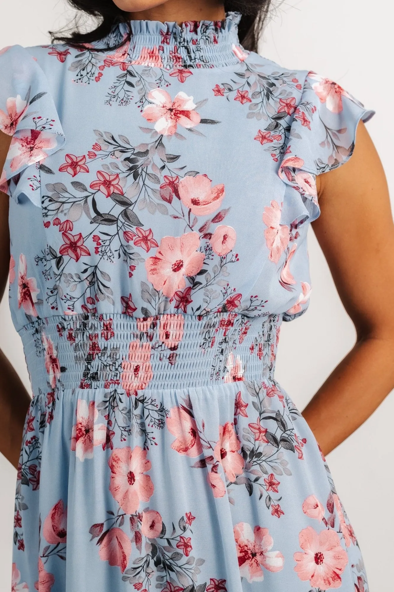 Baltic Born Kearny Ruffle Maxi Dress | Light Blue + Blush