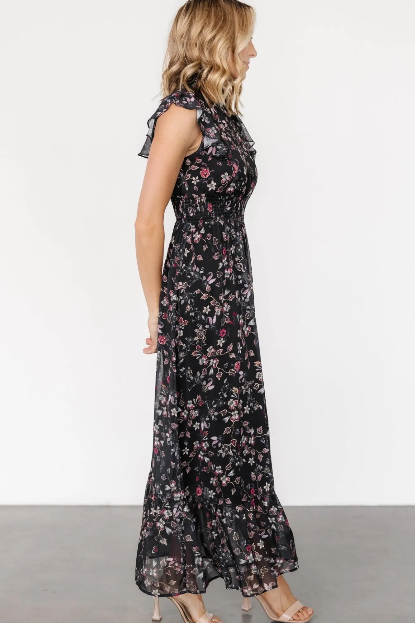 Baltic Born Kearny Ruffle Maxi Dress | Midnight + Gold Multi