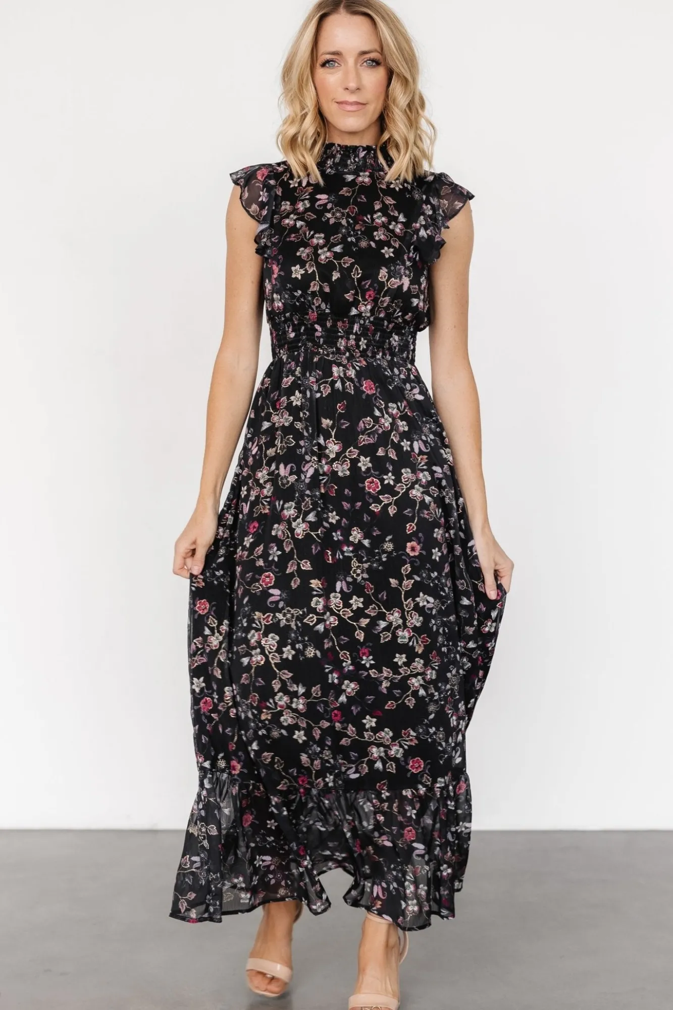Baltic Born Kearny Ruffle Maxi Dress | Midnight + Gold Multi