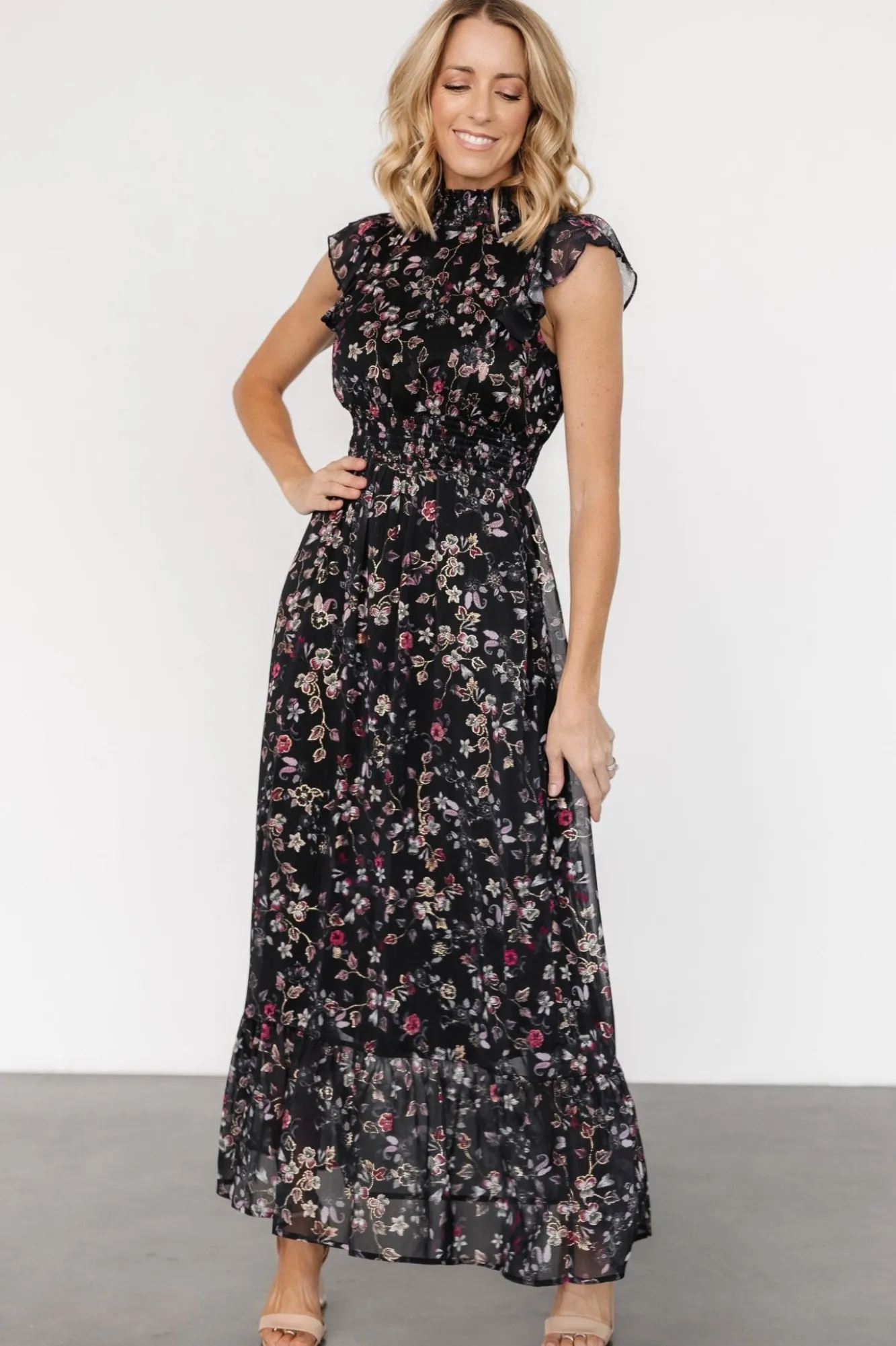 Baltic Born Kearny Ruffle Maxi Dress | Midnight + Gold Multi