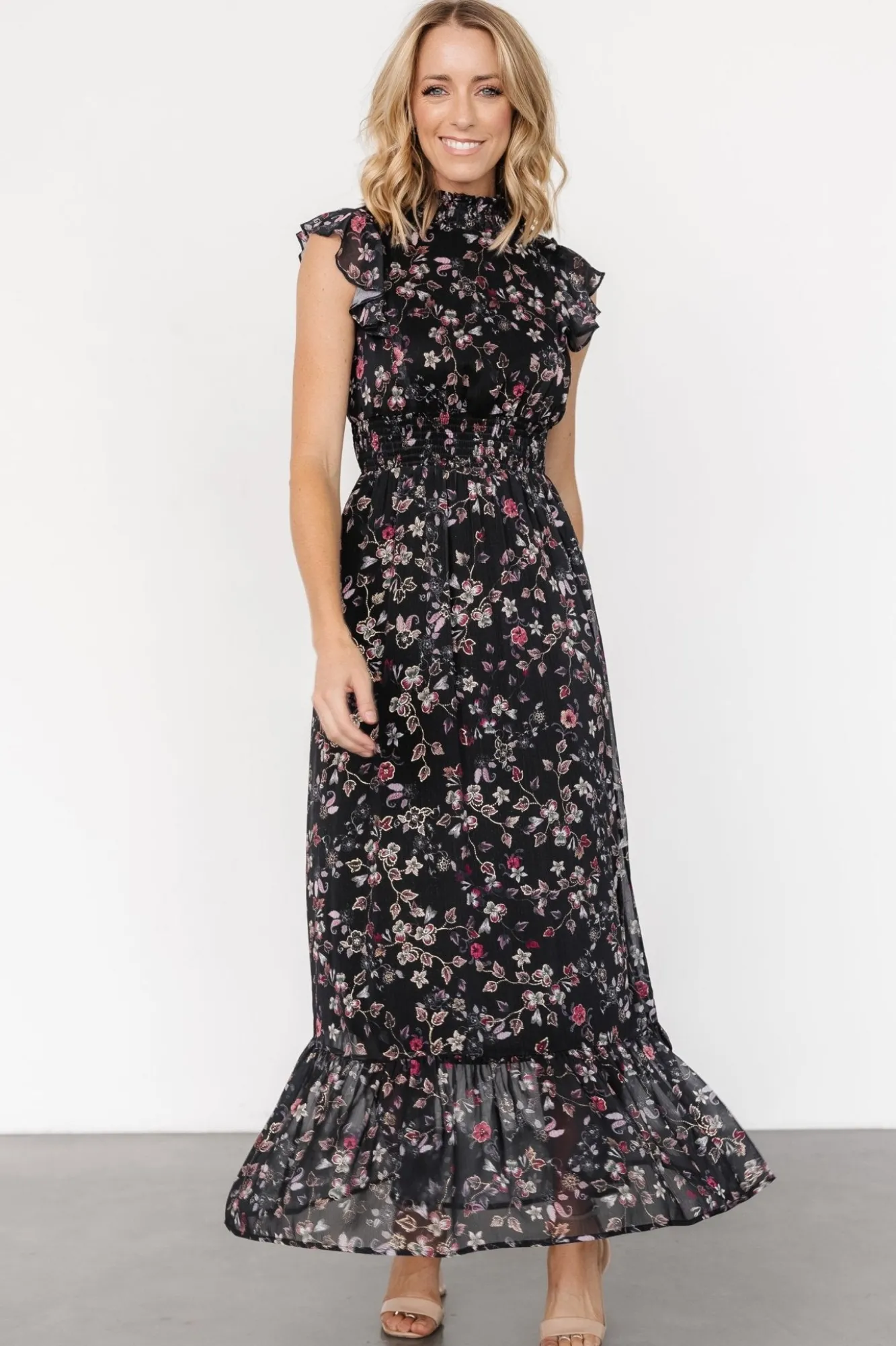 Baltic Born Kearny Ruffle Maxi Dress | Midnight + Gold Multi