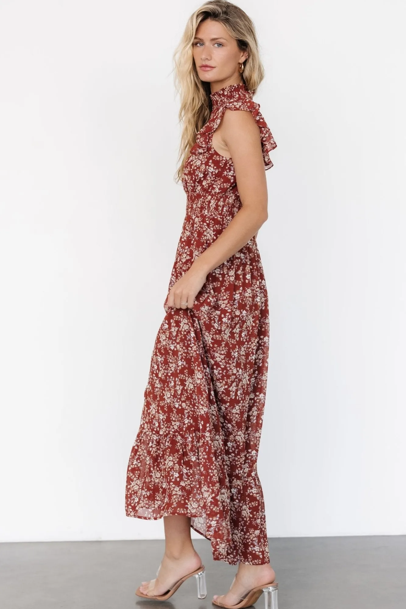 Baltic Born Kearny Ruffle Maxi Dress | Rust Print