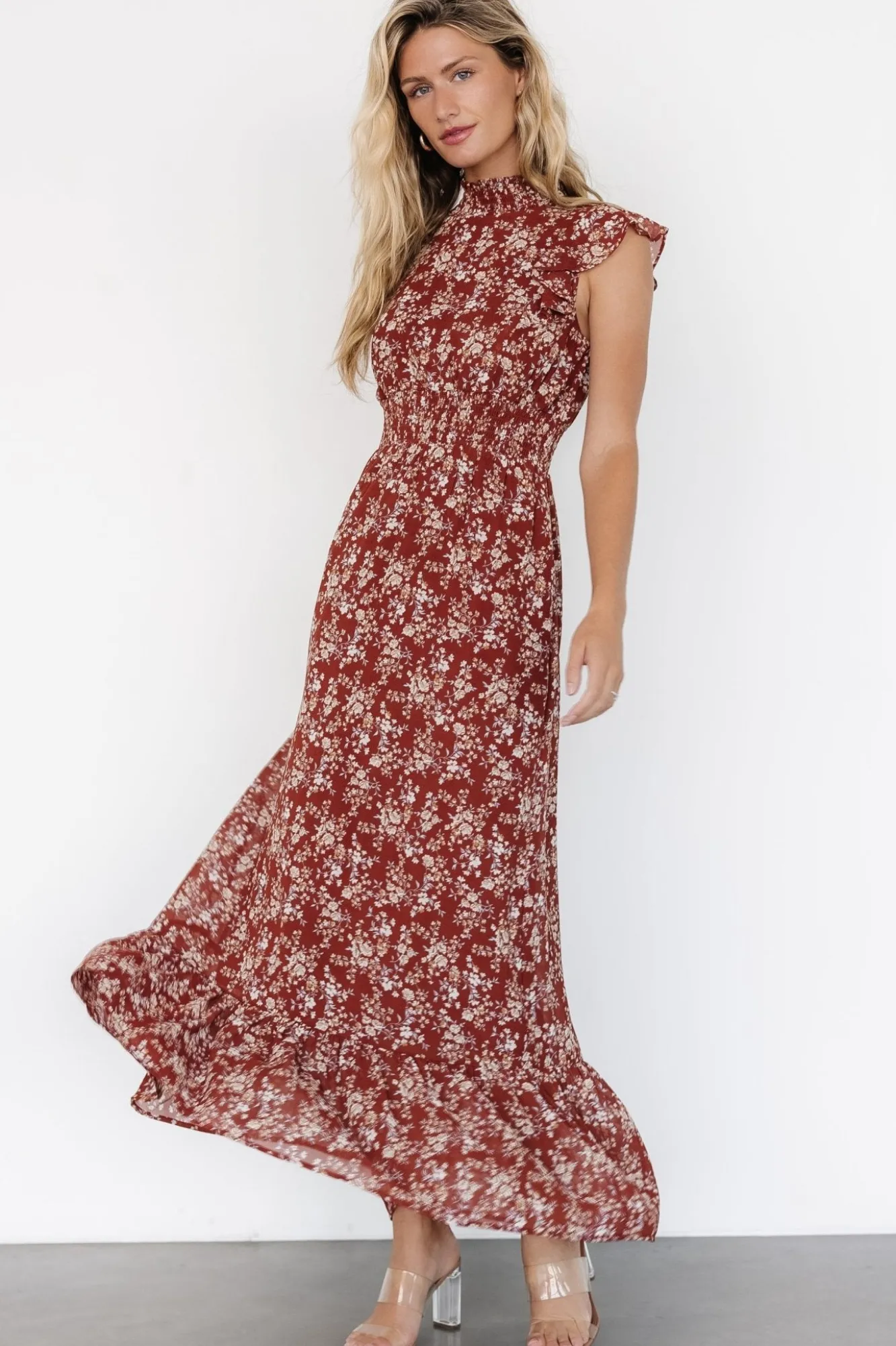 Baltic Born Kearny Ruffle Maxi Dress | Rust Print