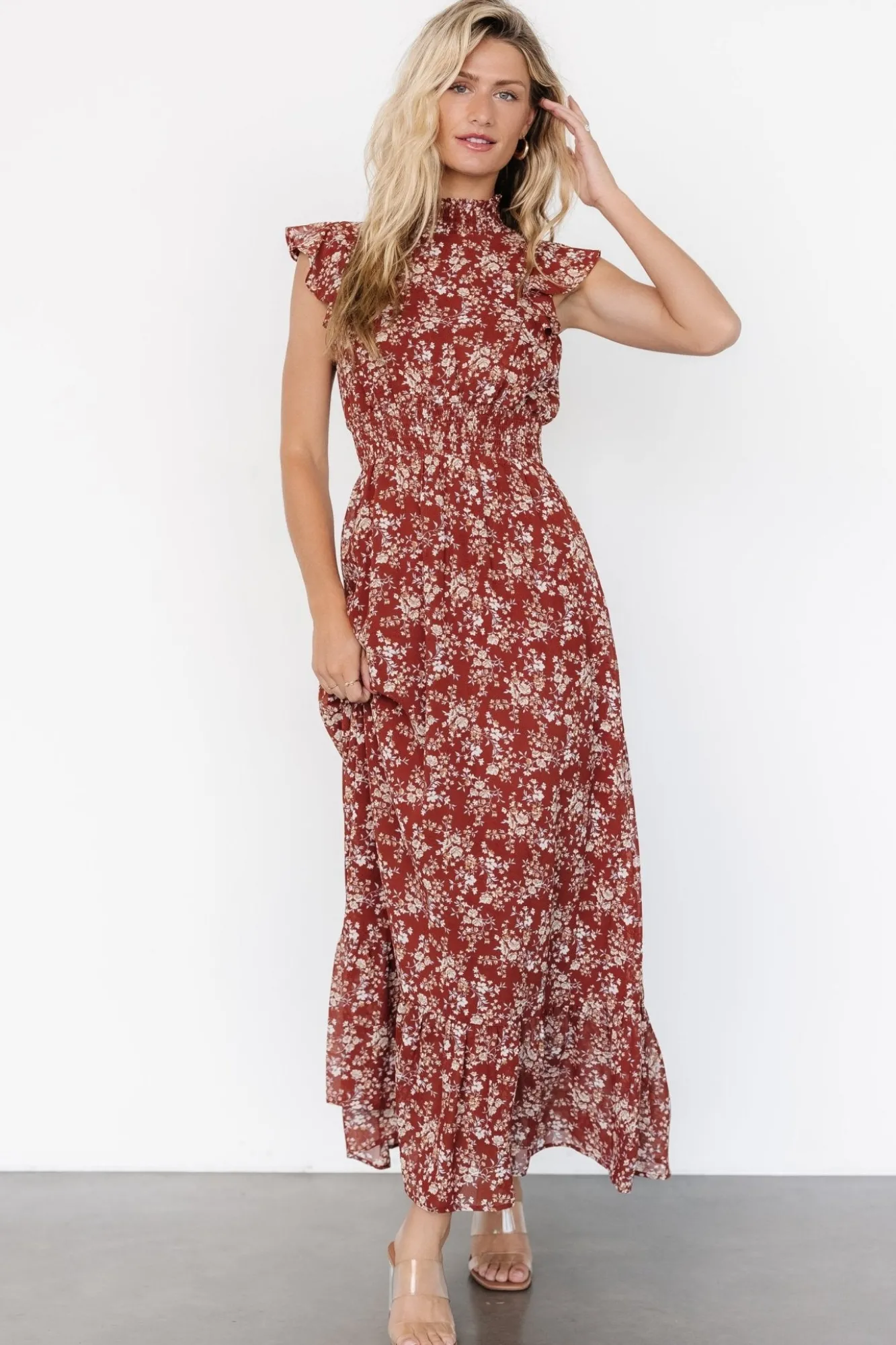 Baltic Born Kearny Ruffle Maxi Dress | Rust Print
