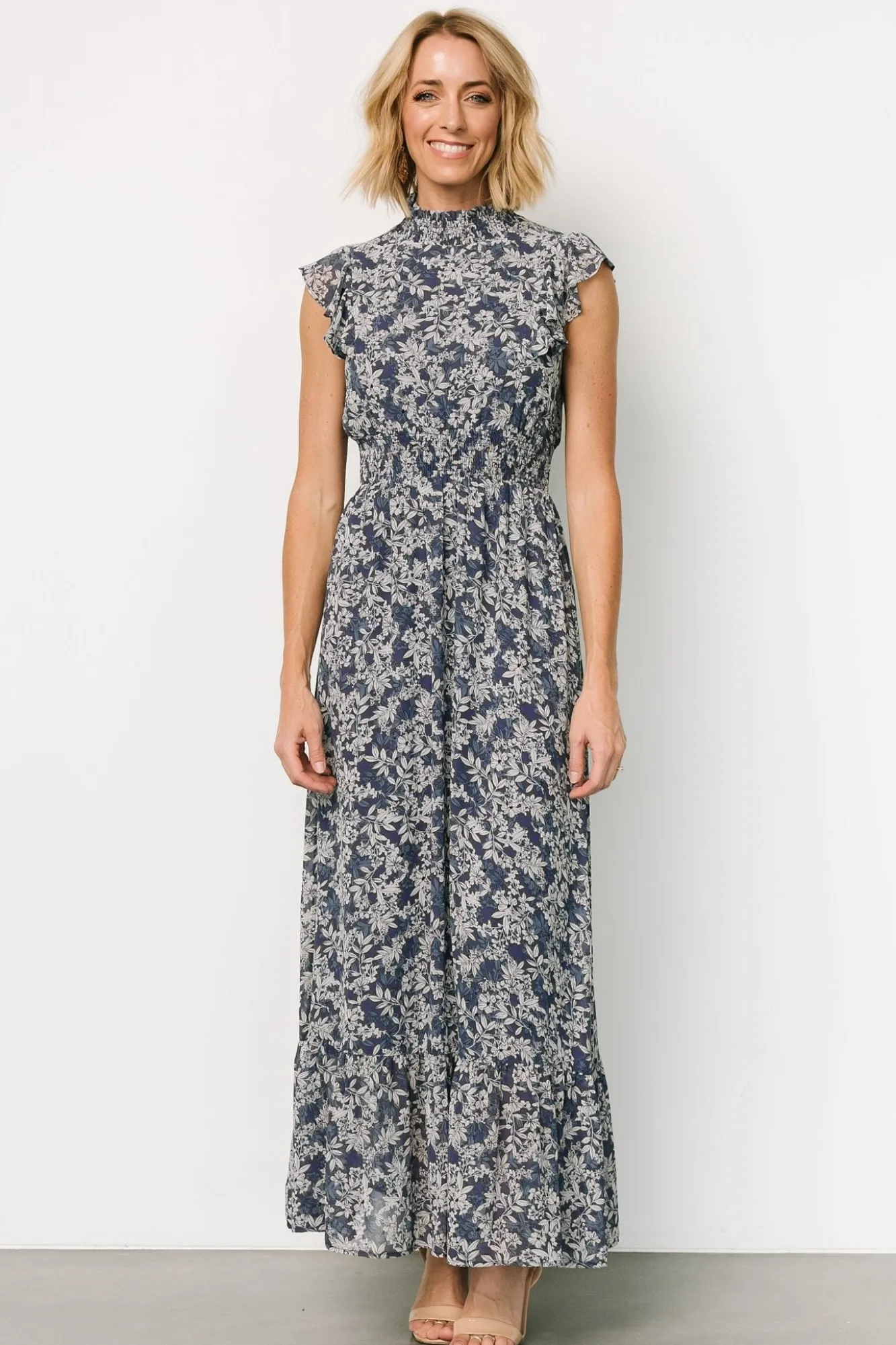 Baltic Born Kearny Ruffle Maxi Dress | Slate Print