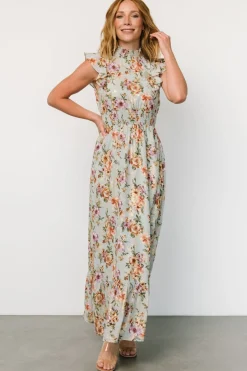 Baltic Born Kearny Ruffle Maxi Dress | Light Blue Floral + Gold