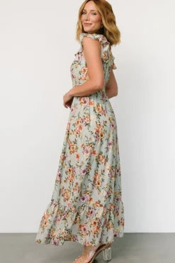 Baltic Born Kearny Ruffle Maxi Dress | Light Blue Floral + Gold
