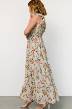 Baltic Born Kearny Ruffle Maxi Dress | Light Blue Floral + Gold