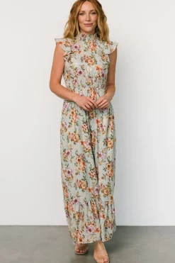 Baltic Born Kearny Ruffle Maxi Dress | Light Blue Floral + Gold