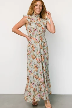 Baltic Born Kearny Ruffle Maxi Dress | Light Blue Floral + Gold