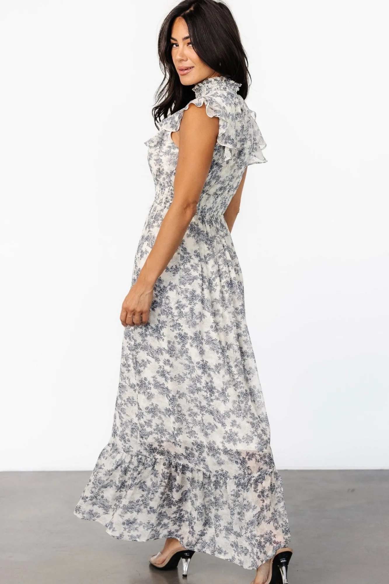 Baltic Born Kearny Ruffle Maxi Dress | Cream + Navy Floral