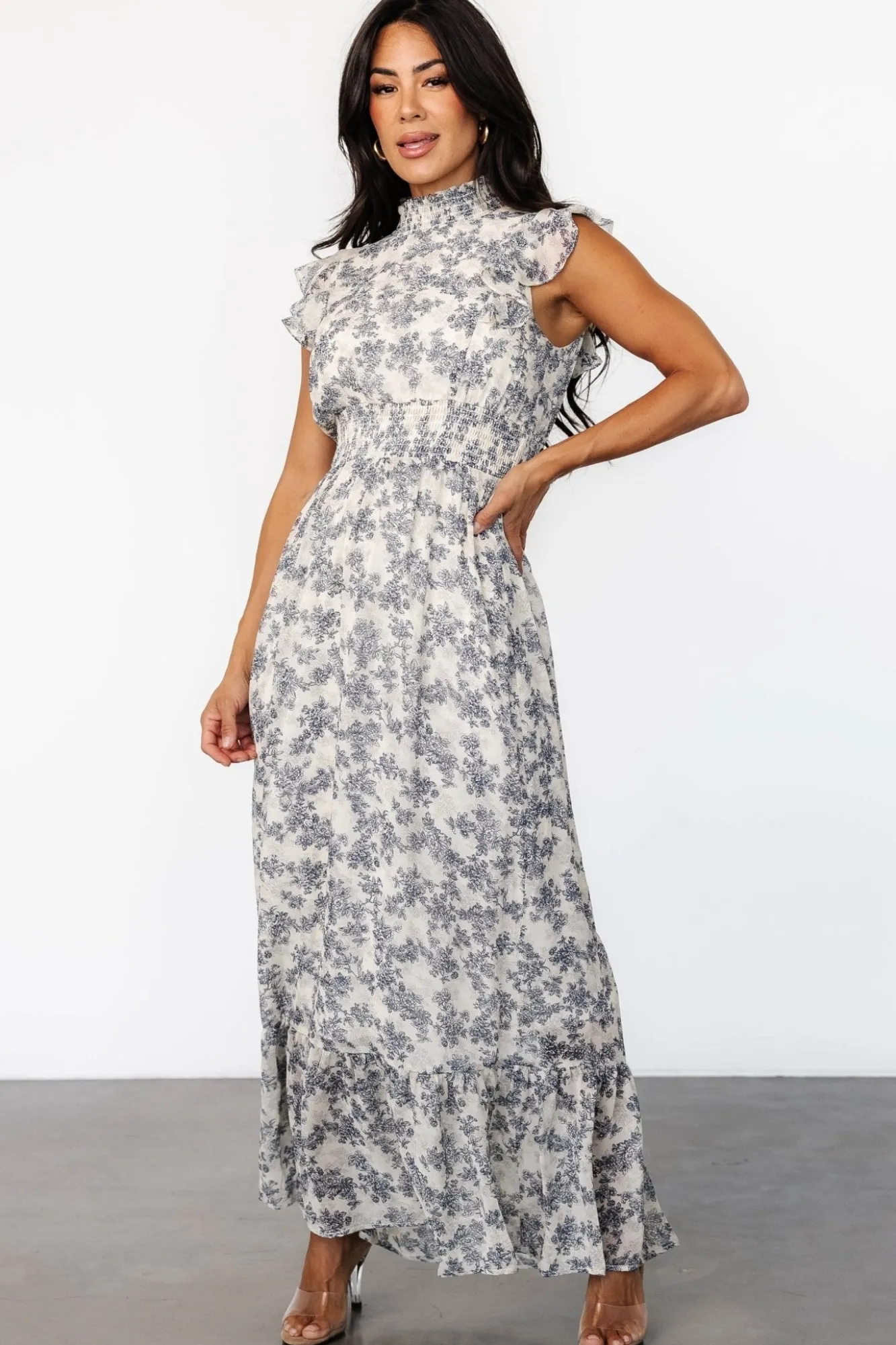 Baltic Born Kearny Ruffle Maxi Dress | Cream + Navy Floral