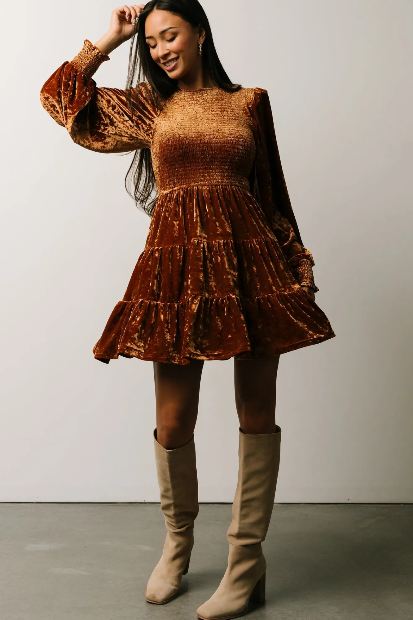 Baltic Born Kele Crushed Velvet Mini Dress | Light Copper
