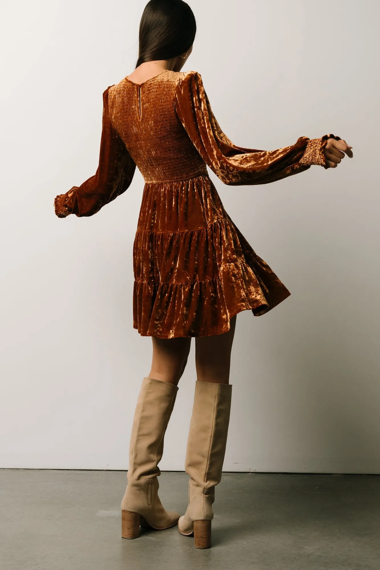 Baltic Born Kele Crushed Velvet Mini Dress | Light Copper