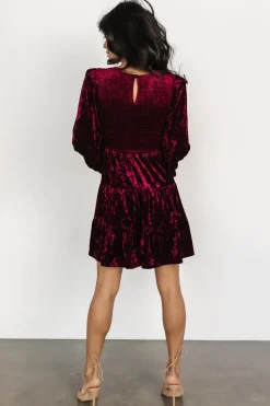 Baltic Born Kele Crushed Velvet Mini Dress | Deep Berry