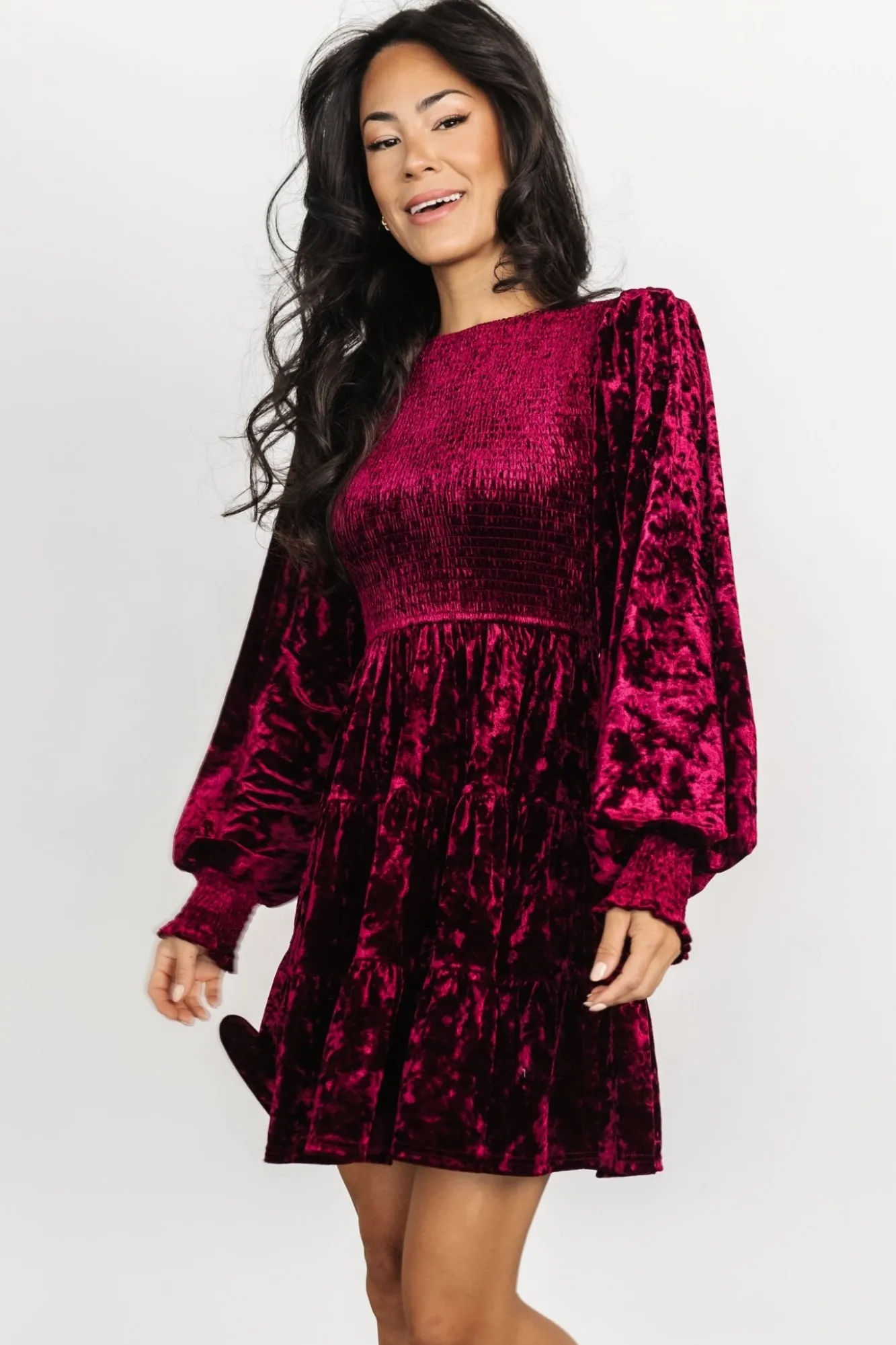 Baltic Born Kele Crushed Velvet Mini Dress | Deep Berry