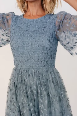 Baltic Born Kendra Embroidered Dress | Dusty Blue