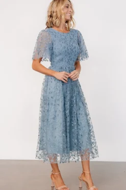 Baltic Born Kendra Embroidered Dress | Dusty Blue
