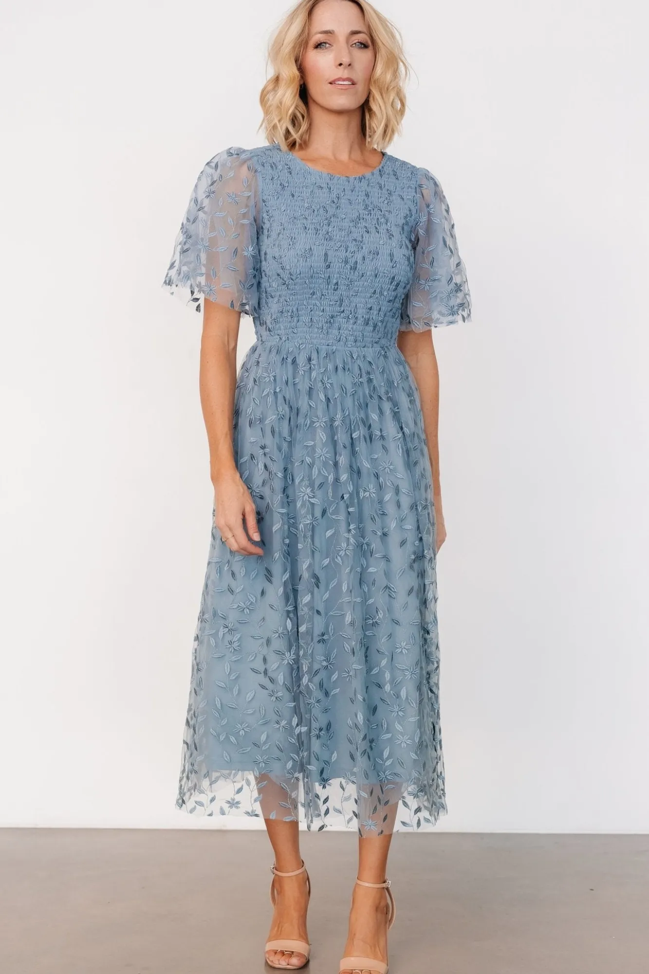Baltic Born Kendra Embroidered Dress | Dusty Blue