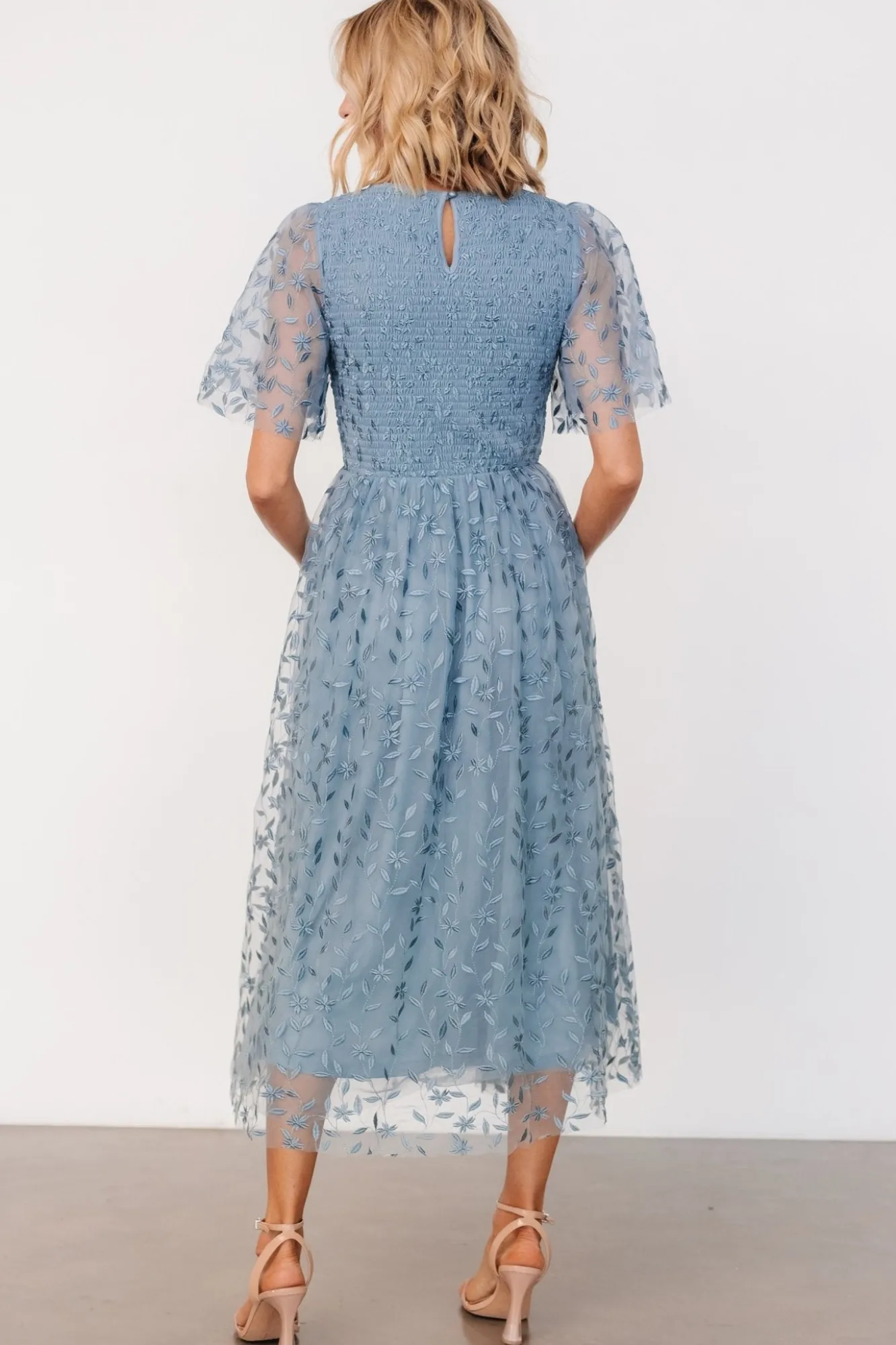Baltic Born Kendra Embroidered Dress | Dusty Blue