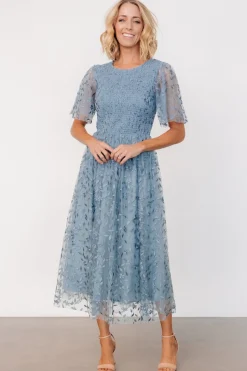 Baltic Born Kendra Embroidered Dress | Dusty Blue
