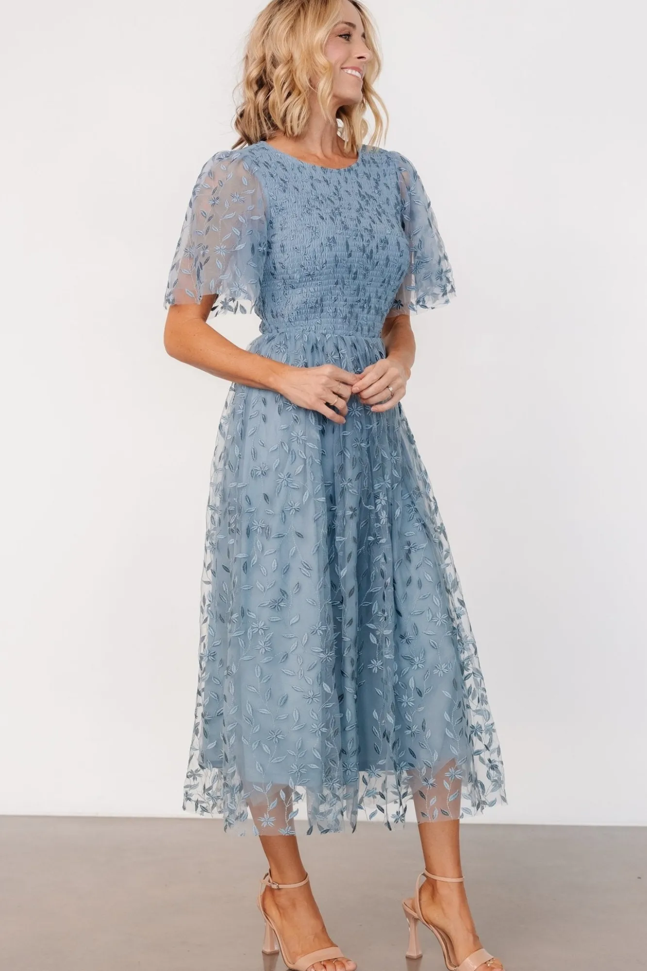 Baltic Born Kendra Embroidered Dress | Dusty Blue