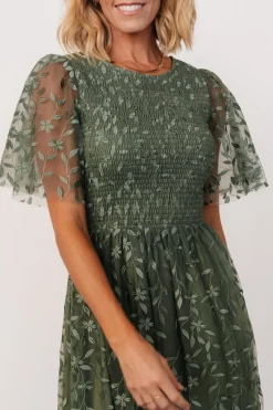 Baltic Born Kendra Embroidered Dress | Dark Sage