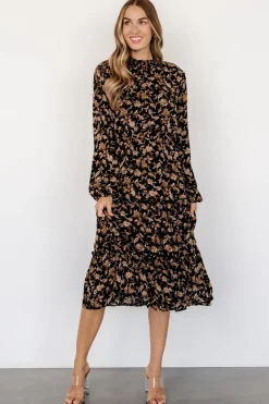 Baltic Born Kenice Mock Neck Dress | Black + Camel Print